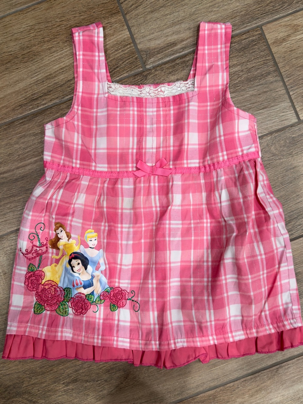 Vintage Disney Princess Girls Pink Plaid Sleeveless Dress Size 6